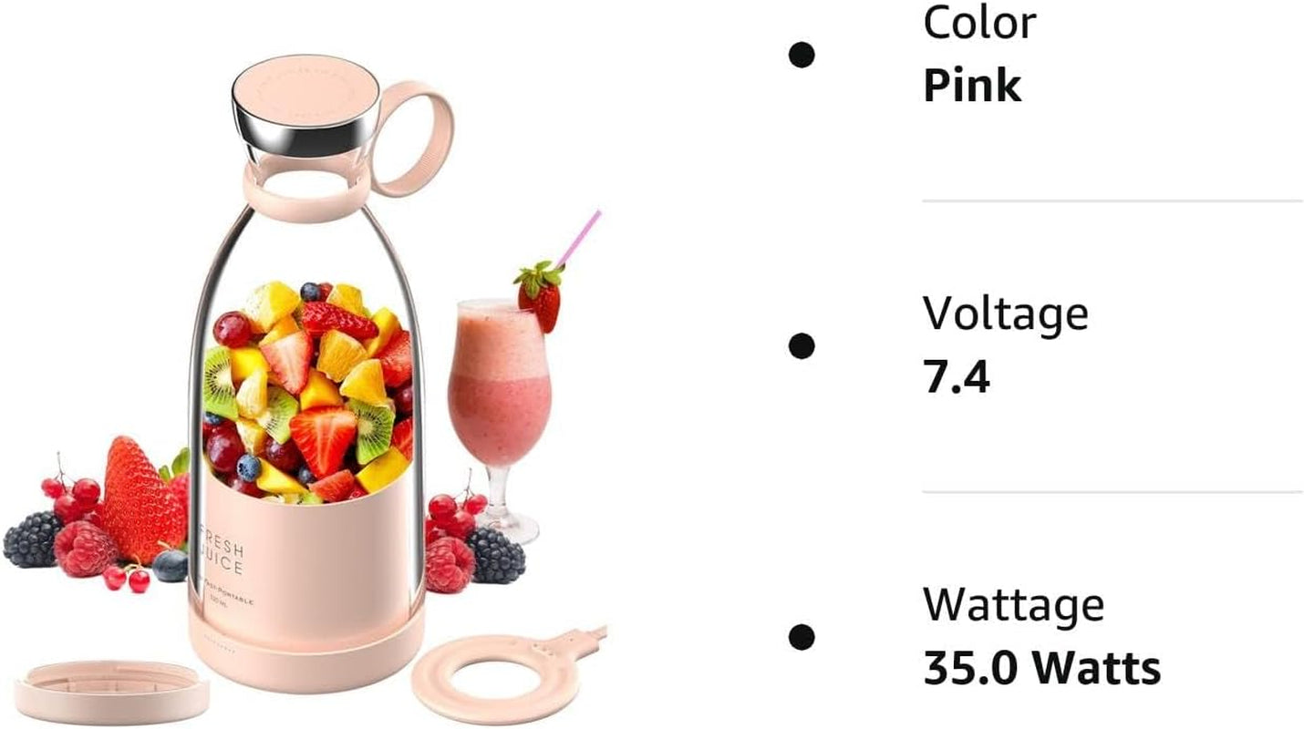 Portable Blender for Shakes and Smoothies with 11.83 Oz Travel Cup and Lid,Durable Stainless Steel Blades for Juice Blending Performance, Pink